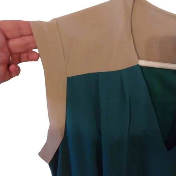 90s Enfocus Women V-Neck Cap Sleeve Tie Waist 2-Toned Midi Plus Size Dress 16W - Picture 3 of 7